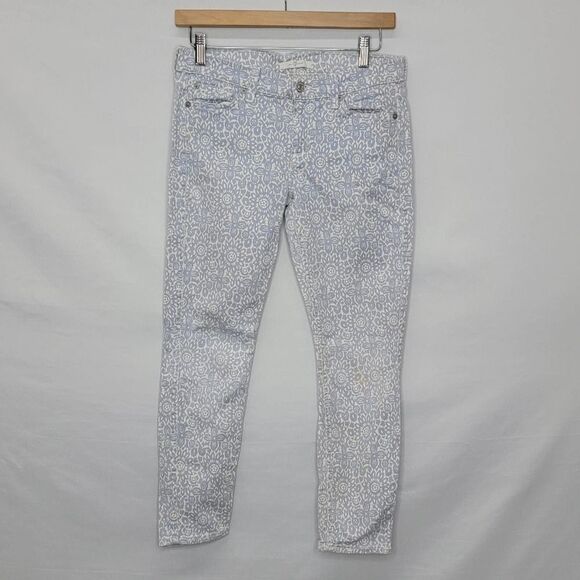 7 for all mankind floral blue and white denim cropped - Picture 4 of 14